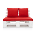 Аренда кресла из паллет белого цвета с красными подушками 2-2