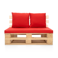 Аренда кресла из паллет натурального цвета с красными подушками 2-2