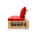 Аренда кресла из паллет натурального цвета с красными подушками 3-2
