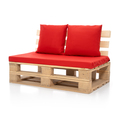 Аренда кресла из паллет натурального цвета с красными подушками-2